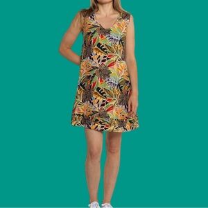 C&C California Linen Trapeze Mini Dress w/Pockets Women’s M Paloma Palm Print